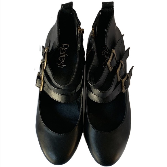 Vintage Style Buckle Strap Stack Heel Zipper Black Ankle Boot Shoes Women's - Picture 3 of 10